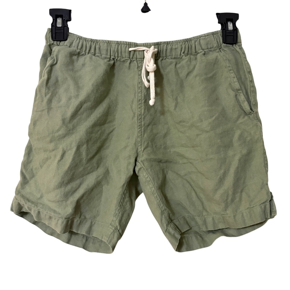Alex Crane Mens Small Bo Shorts Sage Green 100% Linen Drawstring Elastic Waist